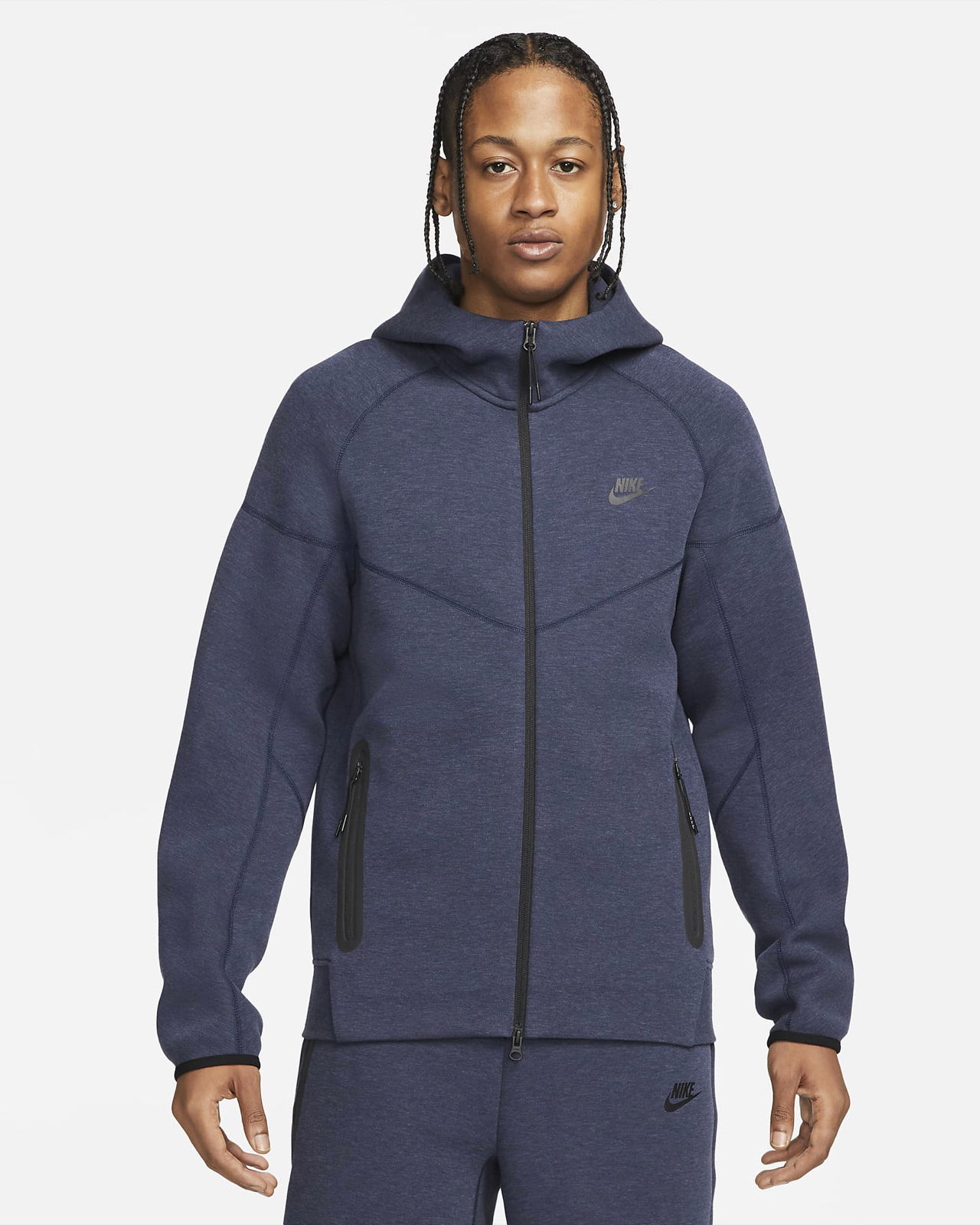 Nike Tech Fleece Hoodie Navy Obsidian Heather Black
